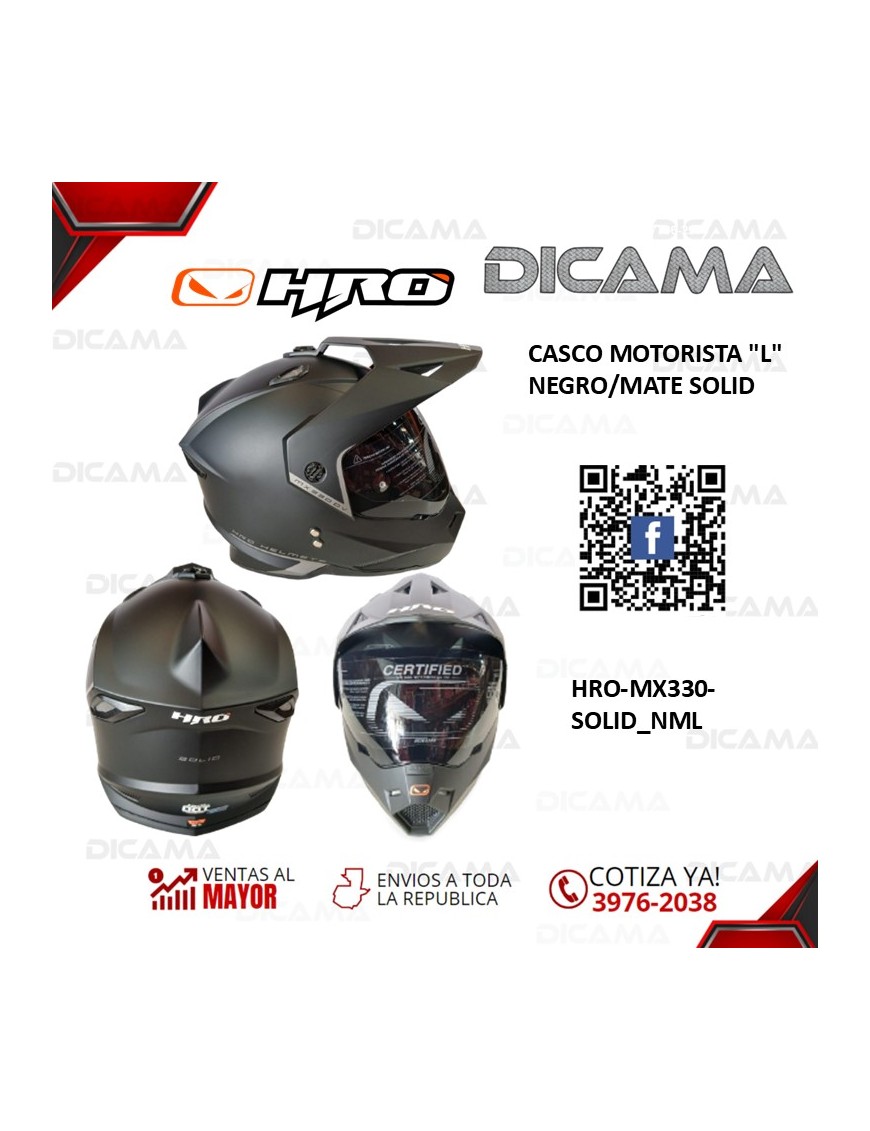 CASCO MOTORISTA L NEGRO/MATE SOLID HRO HRO-MX330-SOLID_NML