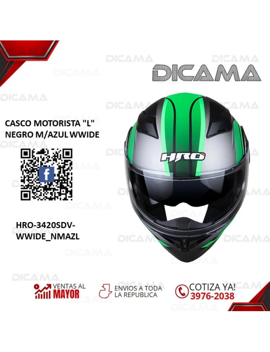 CASCO MOTORISTA L NEGRO M/VERDE WWIDE HRO HRO-3420SDV-WWIDE_NMAZL