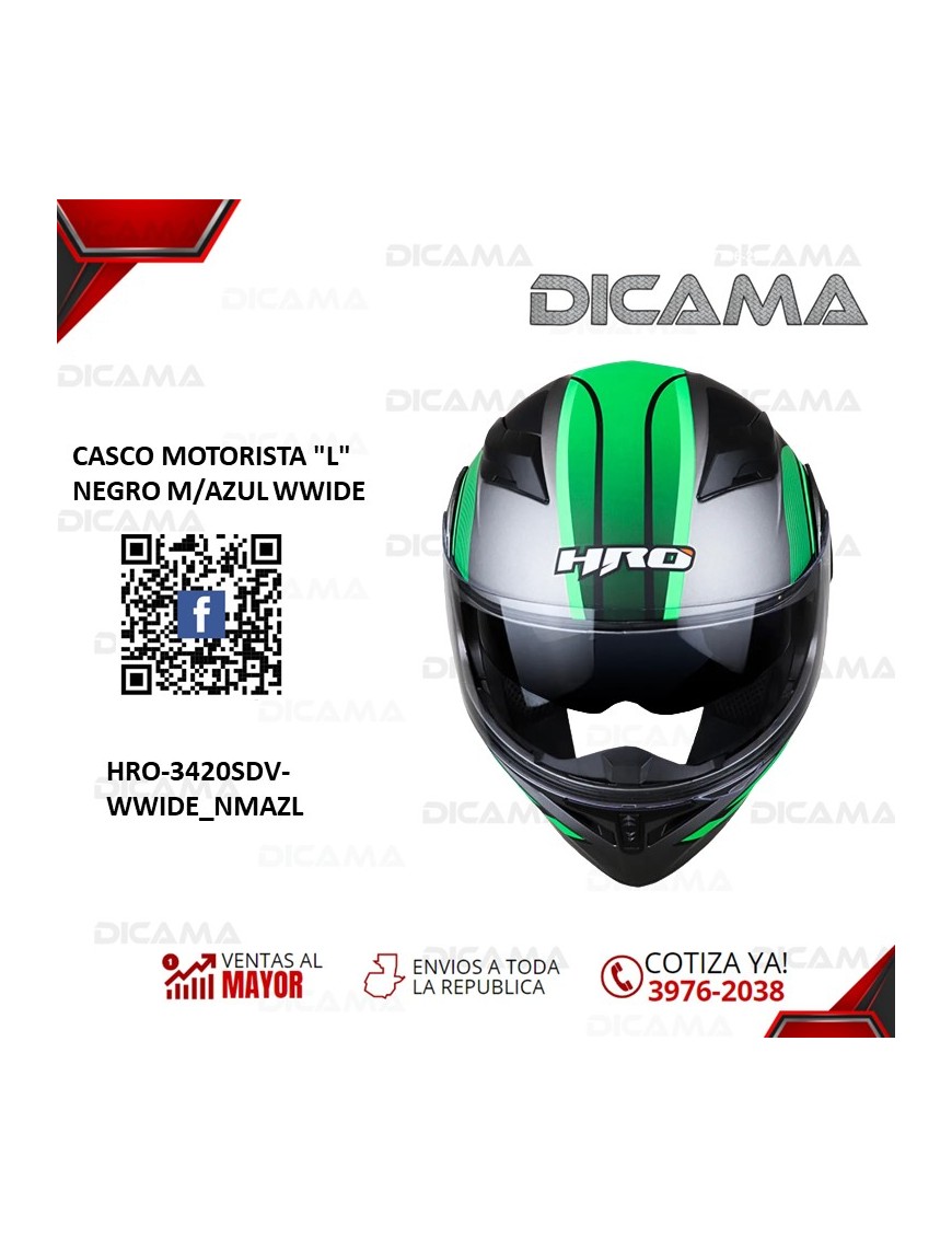 CASCO MOTORISTA L NEGRO M/VERDE WWIDE HRO HRO-3420SDV-WWIDE_NMAZL