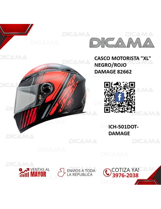 CASCO MOTORISTA XL NEGRO/ROJO DAMAGE 82662 ICH ICH-501DOT-DAMAGE