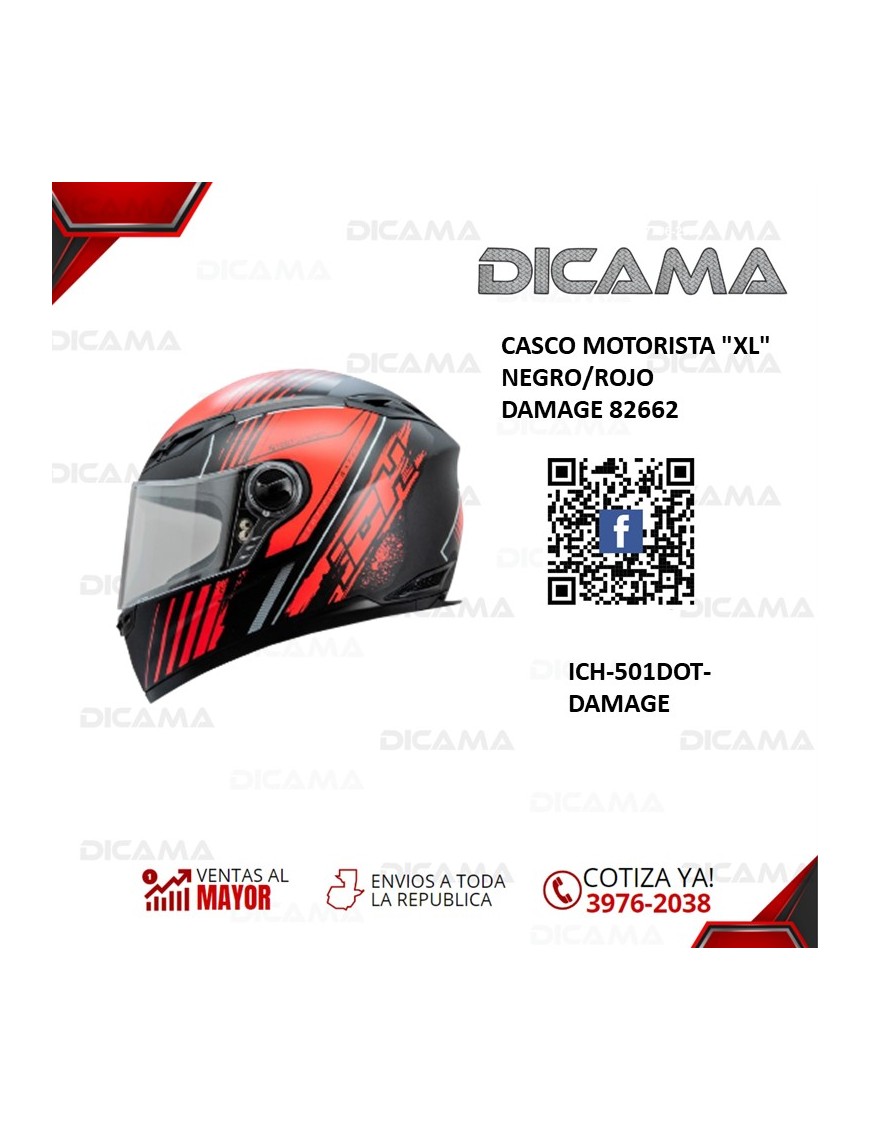 CASCO MOTORISTA XL NEGRO/ROJO DAMAGE 82662 ICH ICH-501DOT-DAMAGE