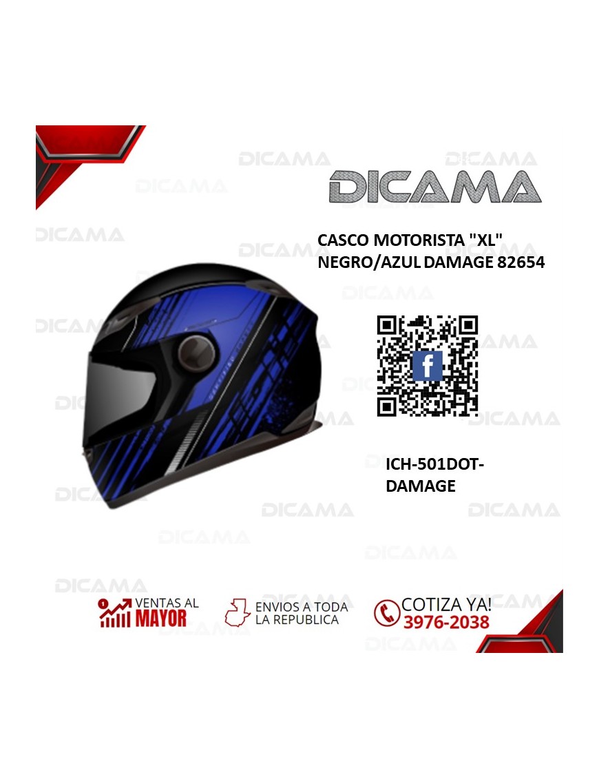 CASCO MOTORISTA XL NEGRO/AZUL DAMAGE 82654 ICH ICH-501DOT-DAMAGE