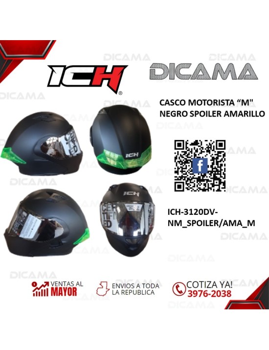 CASCO MOTORISTA M NEGRO SPOILER AMARILLO ICH ICH-3120DV-NM_SPOILER/AMA_M