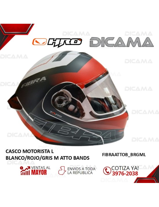 CASCO MOTORISTA L BLANCO/ROJO/GRIS M ATTO BANDS FIBRA TERA FIBRAATTOB_BRGML