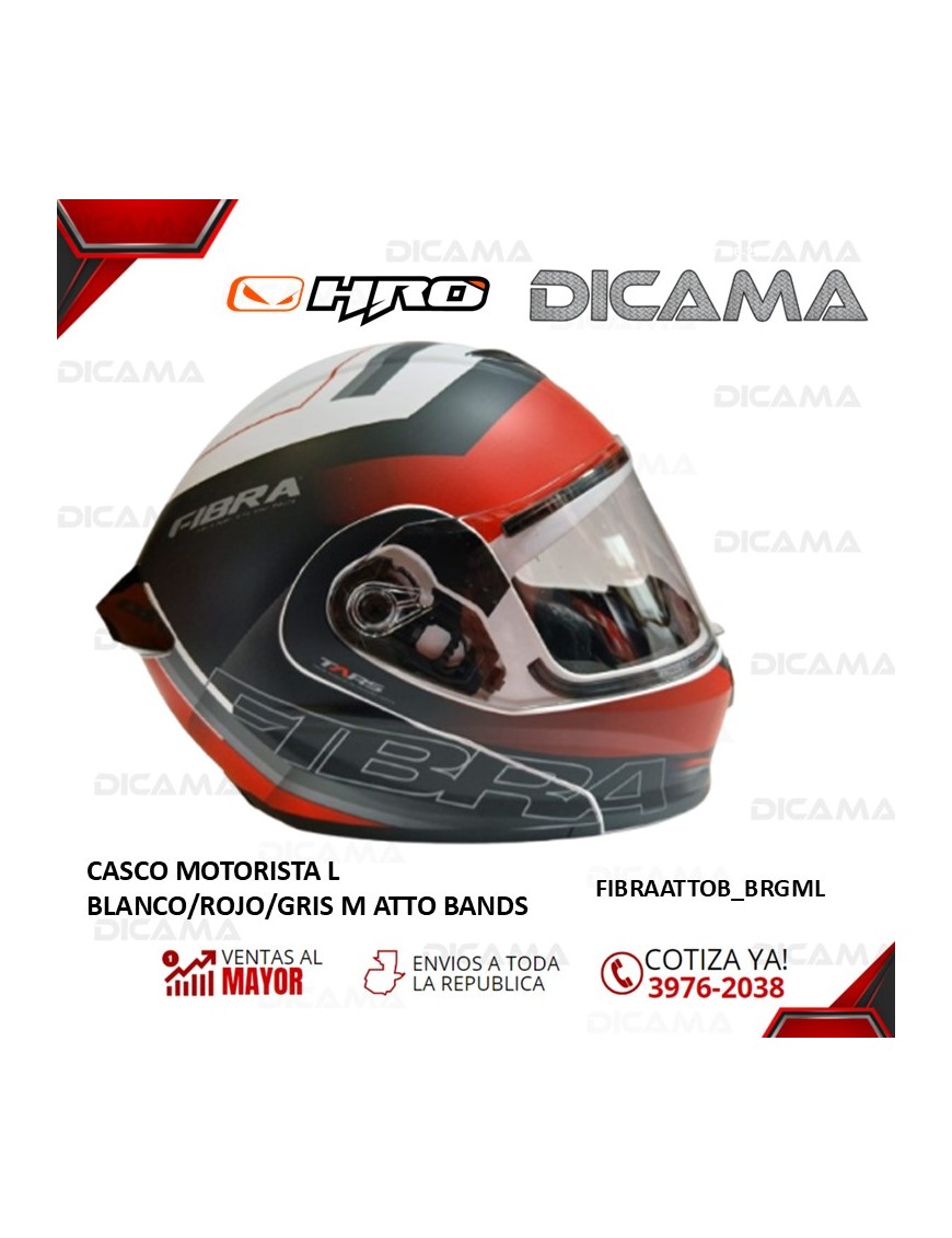 CASCO MOTORISTA L BLANCO/ROJO/GRIS M ATTO BANDS FIBRA TERA FIBRAATTOB_BRGML