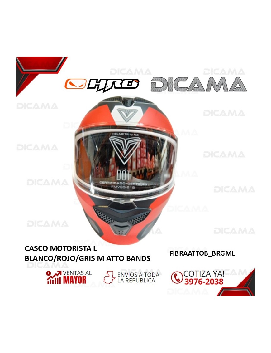 CASCO MOTORISTA L BLANCO/ROJO/GRIS M ATTO BANDS FIBRA TERA FIBRAATTOB_BRGML