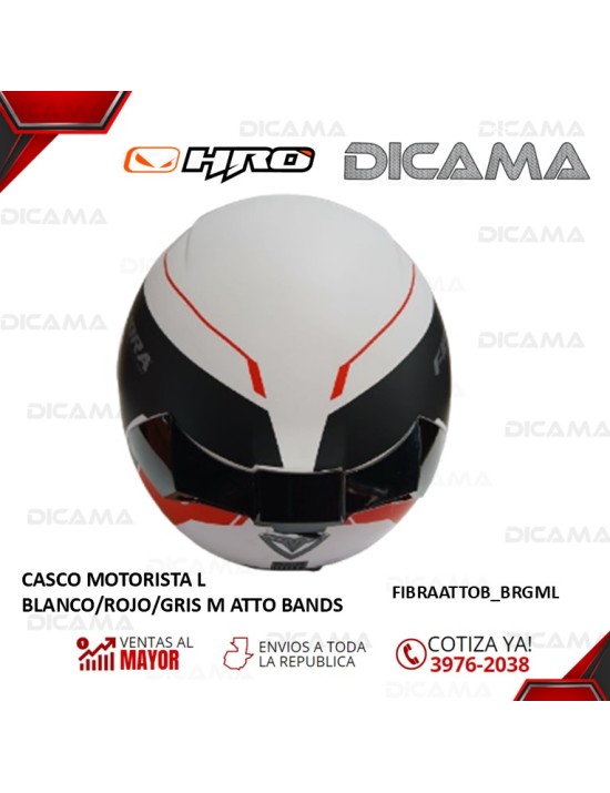 CASCO MOTORISTA L BLANCO/ROJO/GRIS M ATTO BANDS FIBRA TERA FIBRAATTOB_BRGML