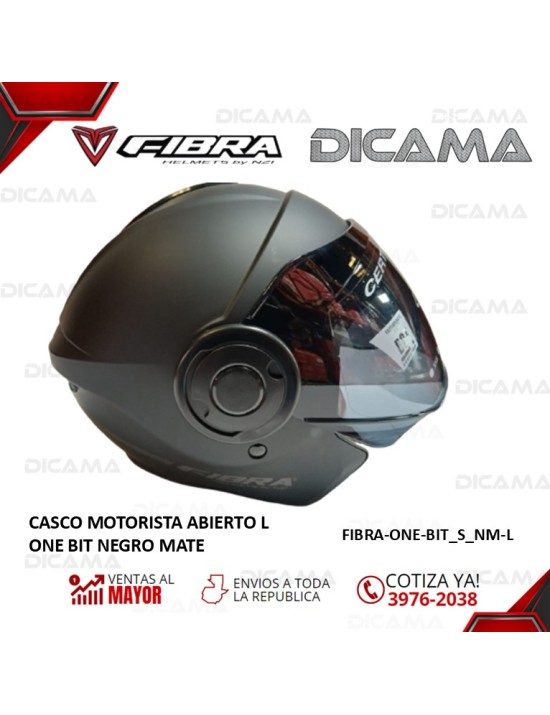 CASCO MOTORISTA ABIERTO L ONE BIT NEGRO MATE FIBRA FIBRA-ONE-BIT_S_NM-L