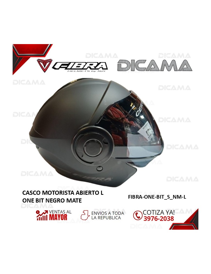 CASCO MOTORISTA ABIERTO L ONE BIT NEGRO MATE FIBRA FIBRA-ONE-BIT_S_NM-L