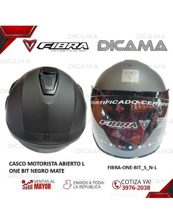 CASCO MOTORISTA ABIERTO L ONE BIT NEGRO MATE FIBRA FIBRA-ONE-BIT_S_NM-L