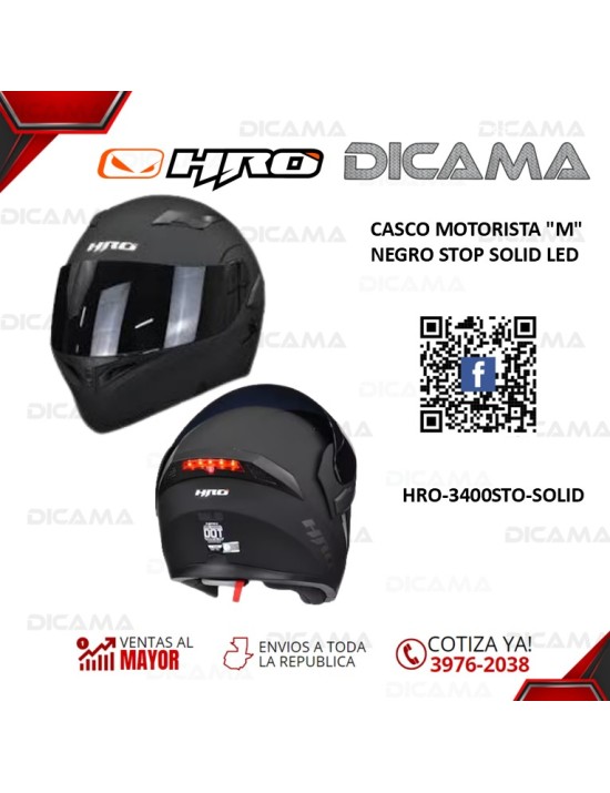 CASCO MOTORISTA M NEGRO STOP SOLID LED HRO HRO-3400STO-SOLID