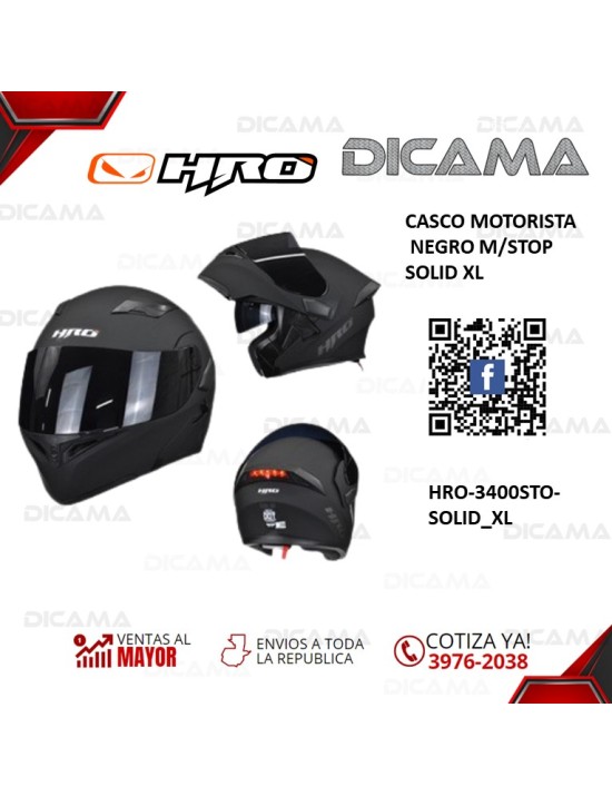 CASCO MOTORISTA XL NEGRO STOP SOLID LED HRO HRO-3400STO-SOLID_XL