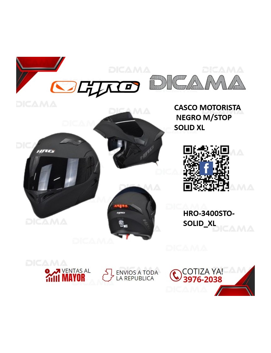 CASCO MOTORISTA XL NEGRO STOP SOLID LED HRO HRO-3400STO-SOLID_XL