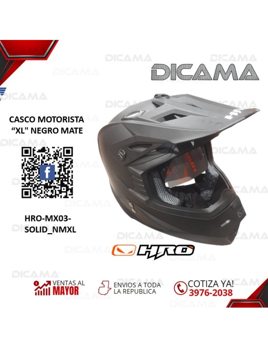 CASCO MOTORISTA XL NEGRO MATE MOTOCROSS HRO HRO-MX03-SOLID_NMXL