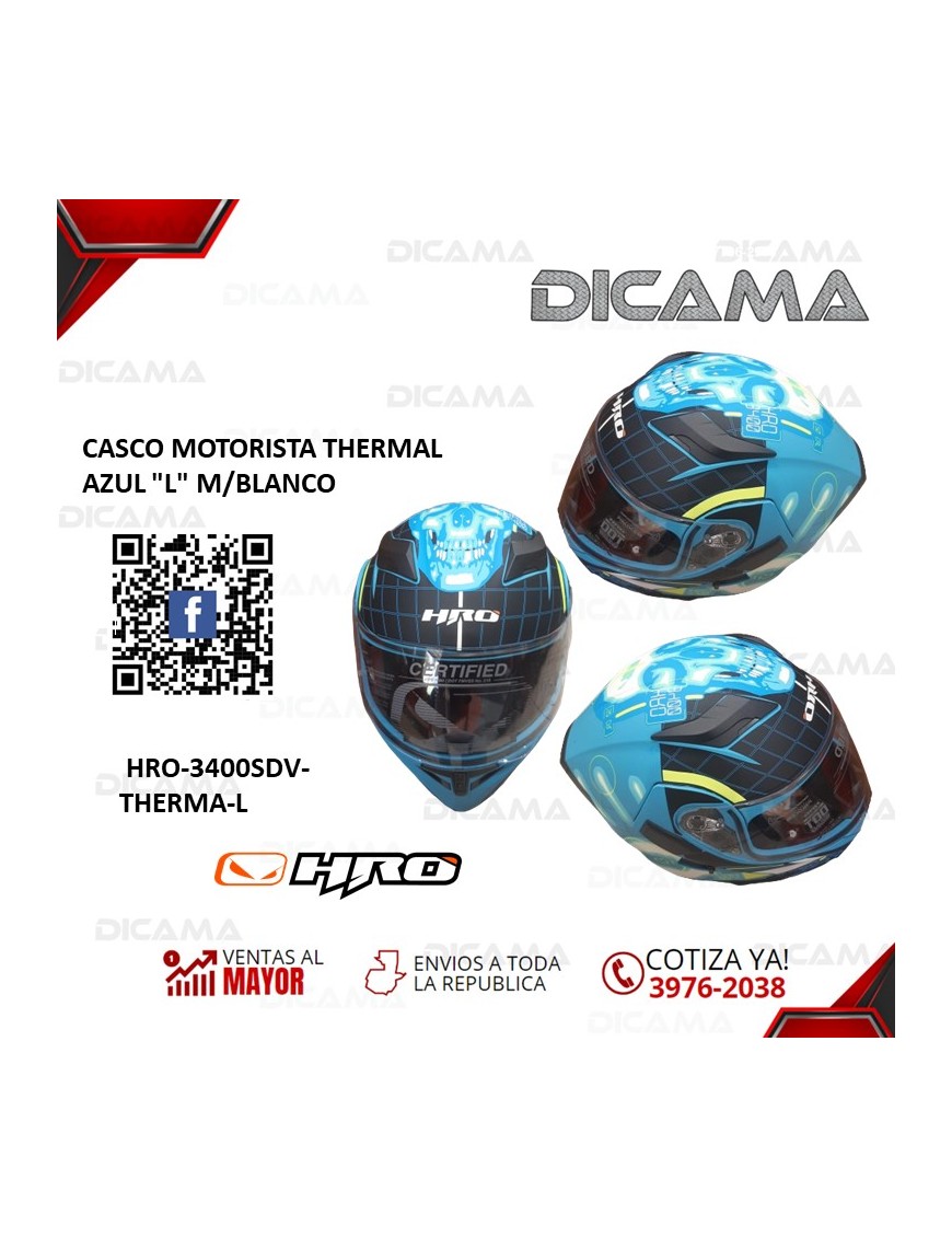 CASCO MOTORISTA L THERMAL TURQUEZA/NEGRO HRO HRO-3400SDV-THERMA-L