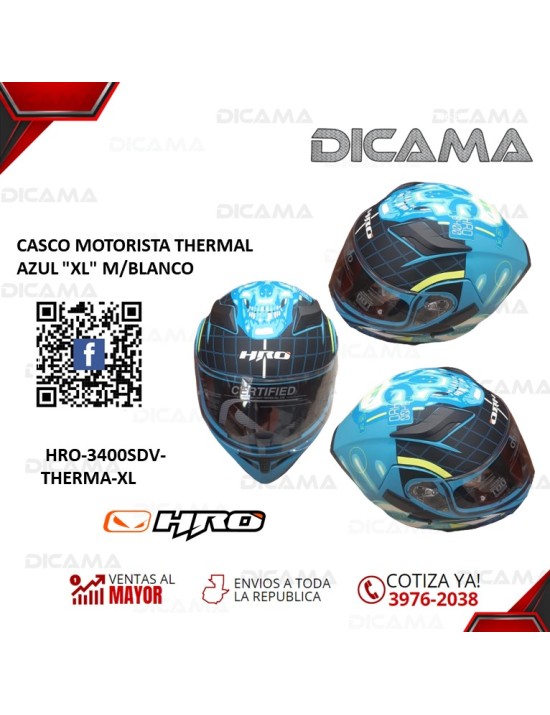 CASCO MOTORISTA XL THERMAL AZUL TURQUEZA/NEGO HRO HRO-3400SDV-THERMA-XL
