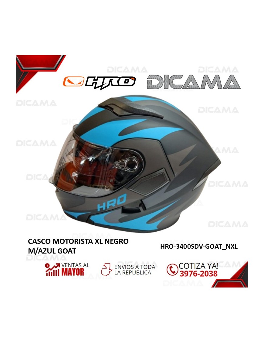 CASCO MOTORISTA XLNEGRO M/AZUL GOAT HRO HRO-3400SDV-GOAT_NXL
