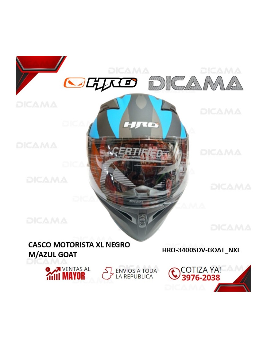 CASCO MOTORISTA XLNEGRO M/AZUL GOAT HRO HRO-3400SDV-GOAT_NXL