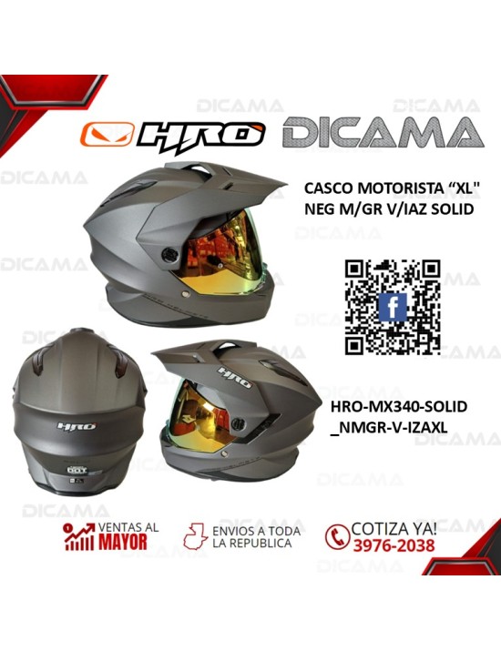 CASCO MOTORISTA XL NEG M/GR V/IAZ SOLID HRO HRO-MX340-SOLID_NMGR-V-IZAXL