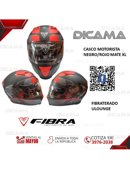 CASCO MOTORISTA XL NEGRO/ROJO MATE FIBRA TERA FIBRATERADOULOUNGE