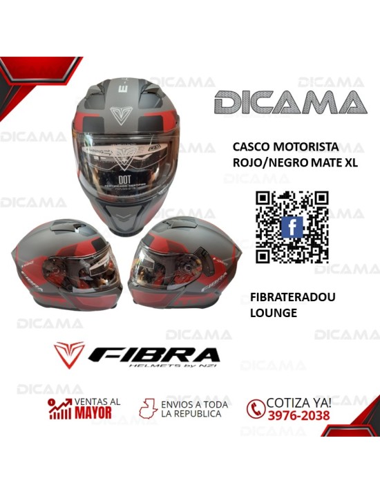 CASCO MOTORISTA XL ROJO/NEGRO MATE FIBRA TERA FIBRATERADOULOUNGE