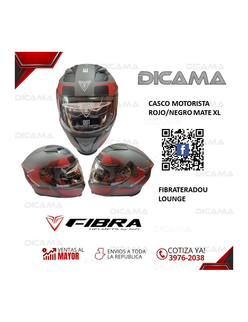 CASCO MOTORISTA XL ROJO/NEGRO MATE FIBRA TERA FIBRATERADOULOUNGE