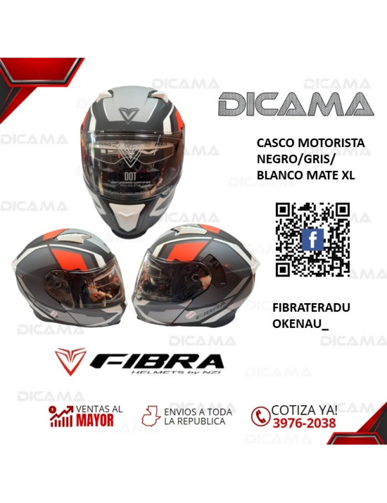 CASCO MOTORISTA XL NEGRO/GRIS/BLANCO MATE FIBRA TERA FIBRATERADUOKENAU_