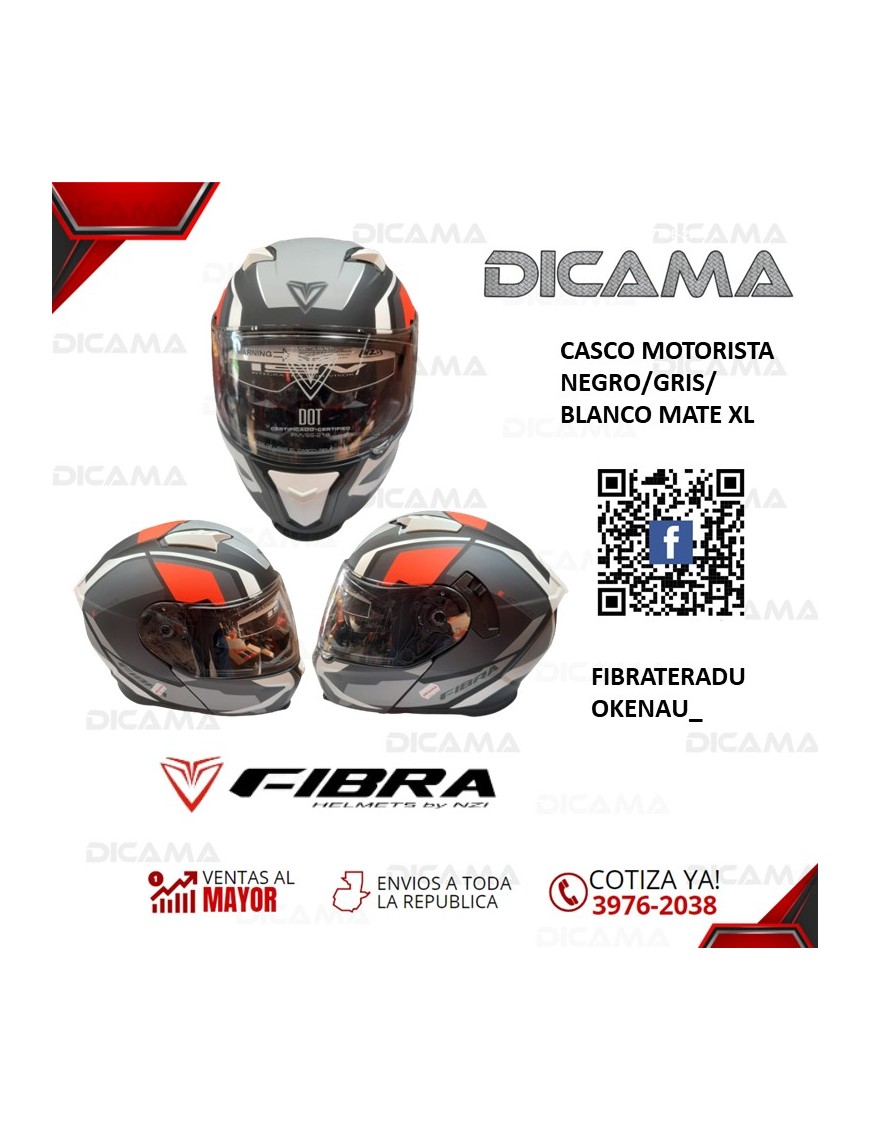 CASCO MOTORISTA XL NEGRO/GRIS/BLANCO MATE FIBRA TERA FIBRATERADUOKENAU_