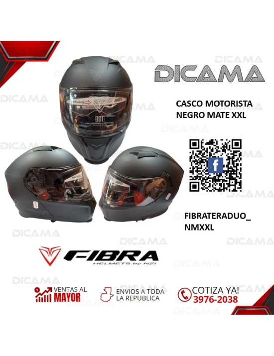 CASCO MOTORISTA XXL NEGRO MATE FIBRA TERA FIBRA_ATTO_NMXXL