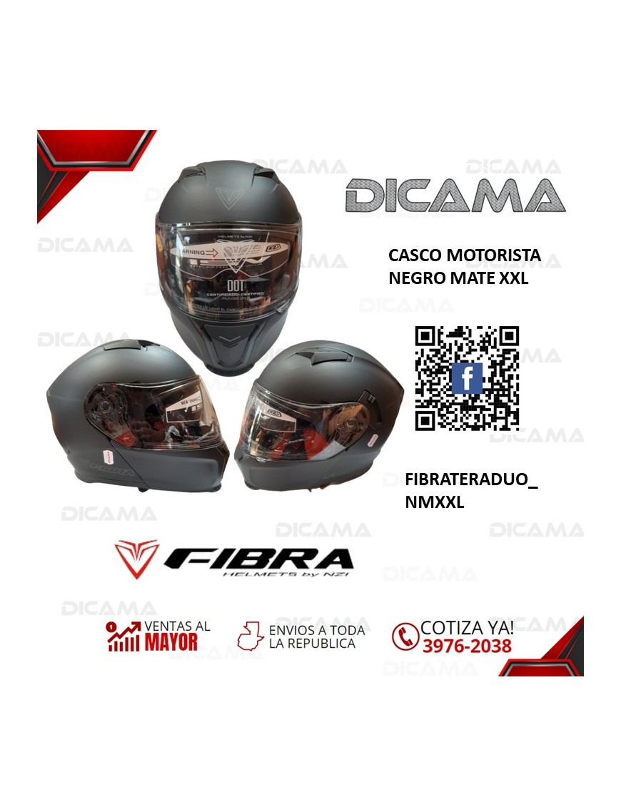 CASCO MOTORISTA XXL NEGRO MATE FIBRA TERA FIBRA_ATTO_NMXXL