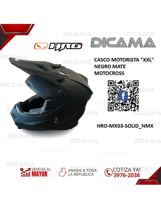 CASCO MOTORISTA XXL NEGRO MATE MOTOCROSS HRO HRO-MX03-SOLID_NMX