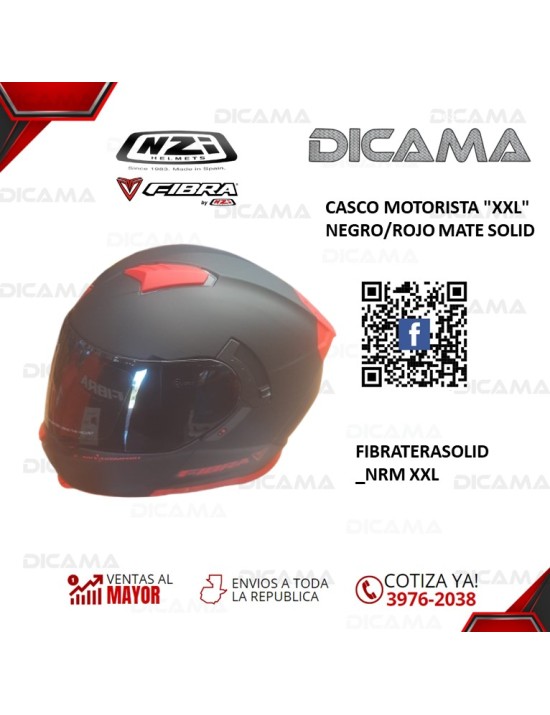 CASCO MOTORISTA XXL NEGRO/ROJO MATE SOLID FIBRA TERA FIBRATERASOLID_NRM XXL