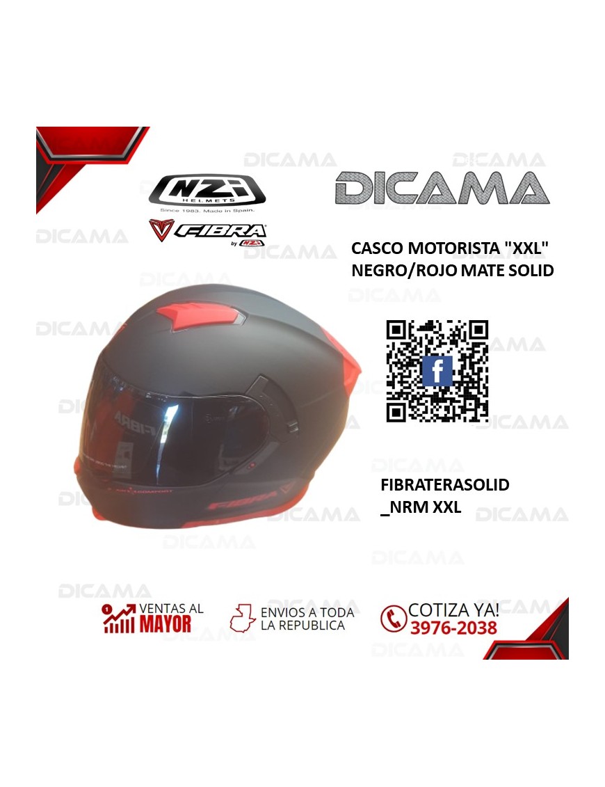 CASCO MOTORISTA XXL NEGRO/ROJO MATE SOLID FIBRA TERA FIBRATERASOLID_NRM XXL