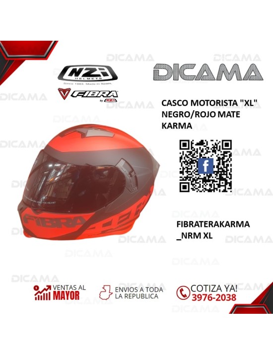 CASCO MOTORISTA XL  NEGRO/ROJO MATE KARMA FIBRA TERA FIBRATERAKARMA_NRM XL