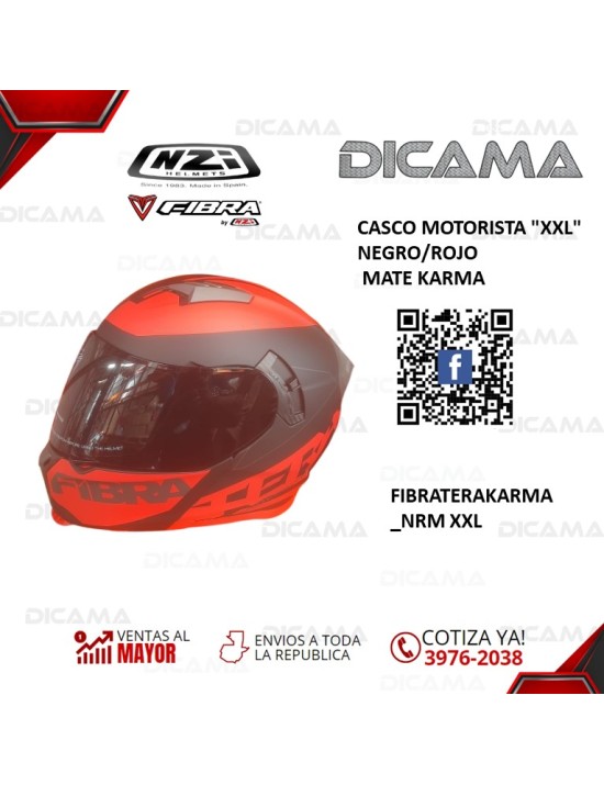 CASCO MOTORISTA XXL  NEGRO/ROJO MATE KARMA FIBRA TERA FIBRATERAKARMA_NRM  XXL