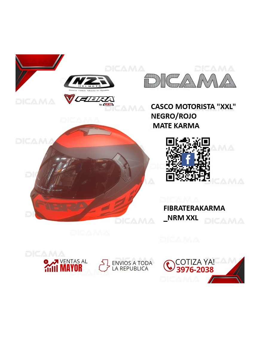 CASCO MOTORISTA XXL  NEGRO/ROJO MATE KARMA FIBRA TERA FIBRATERAKARMA_NRM  XXL