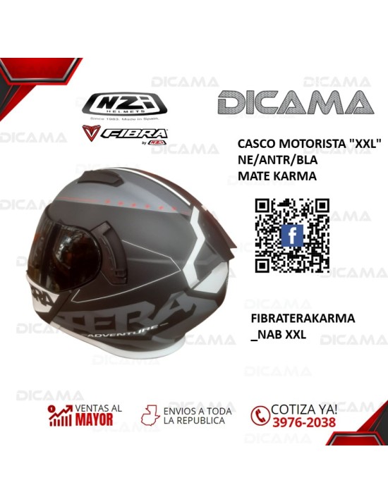 CASCO MOTORISTA XXL NE/ANTR/BLA MATE KARMA FIBRA TERA FIBRATERAKARMA_NAB XXL