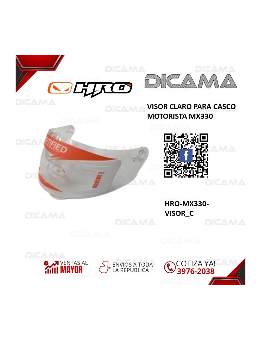 VISOR PARA CASCO MOTORISTA CLARO MX330 HRO HRO-MX330-VISOR_C