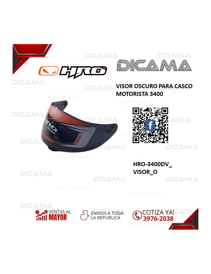 VISOR PARA CASCO MOTORISTA OSCURO 3400 HRO HRO-3400DV_VISOR_O
