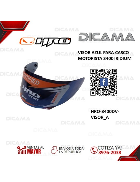VISOR PARA CASCO MOTORISTA AZUL 3400 IRIDIUM HRO HRO-3400DV-VISOR_A