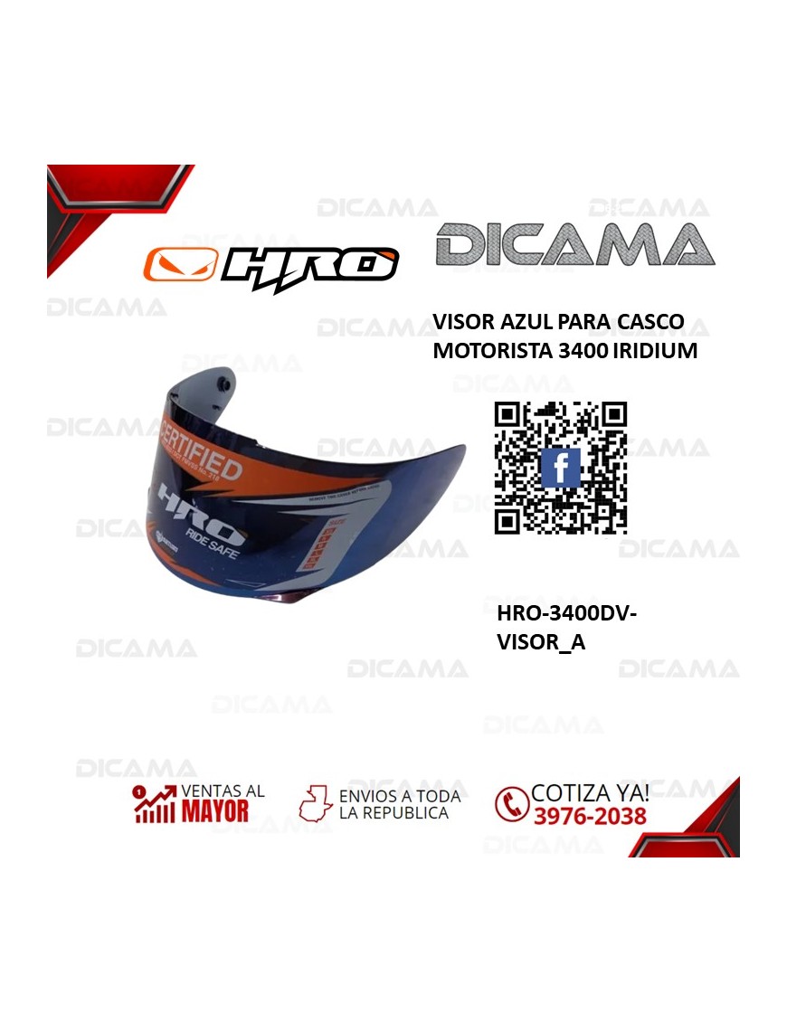 VISOR PARA CASCO MOTORISTA AZUL 3400 IRIDIUM HRO HRO-3400DV-VISOR_A