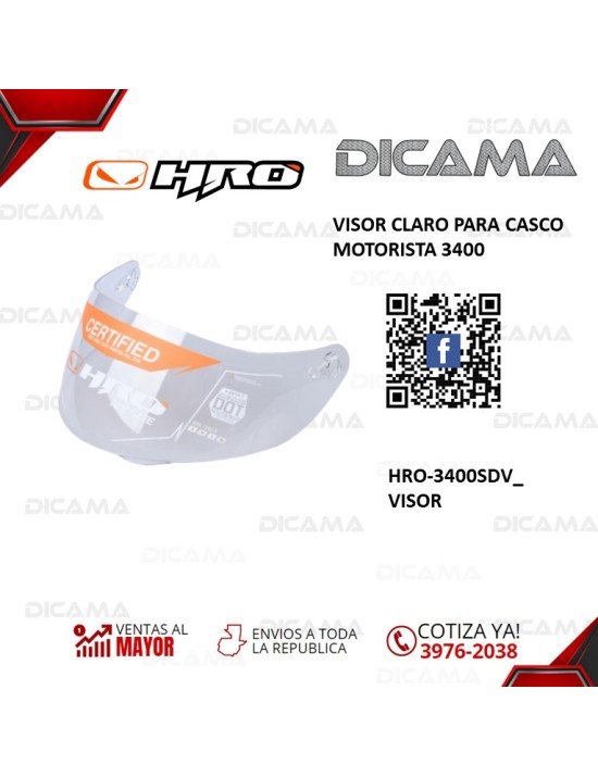 VISOR PARA CASCO MOTORISTA CLARO 3400 HRO HRO-3400SDV_VISOR