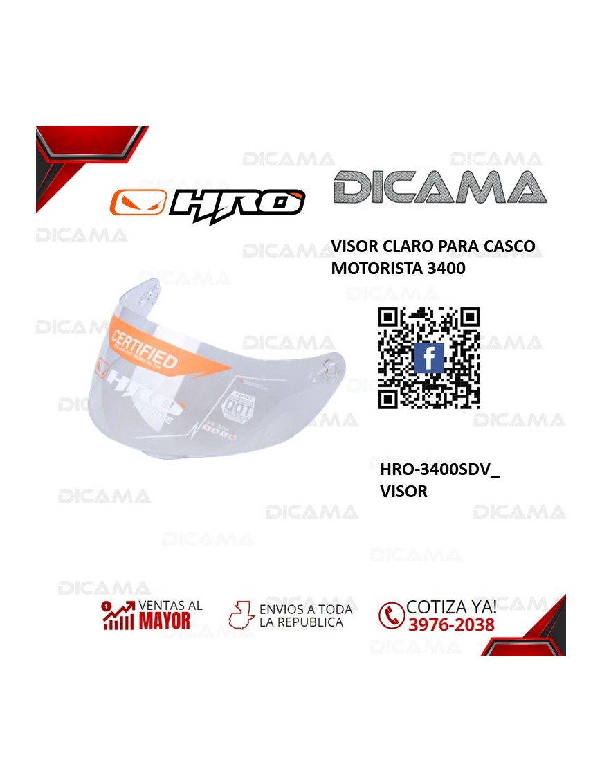 VISOR PARA CASCO MOTORISTA CLARO 3400 HRO HRO-3400SDV_VISOR