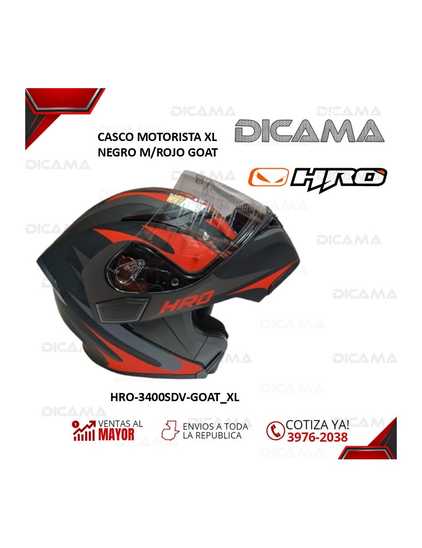 CASCO MOTORISTA XL NEGRO M/ROJO GOAT HRO HRO-3400SDV-GOAT_NXL