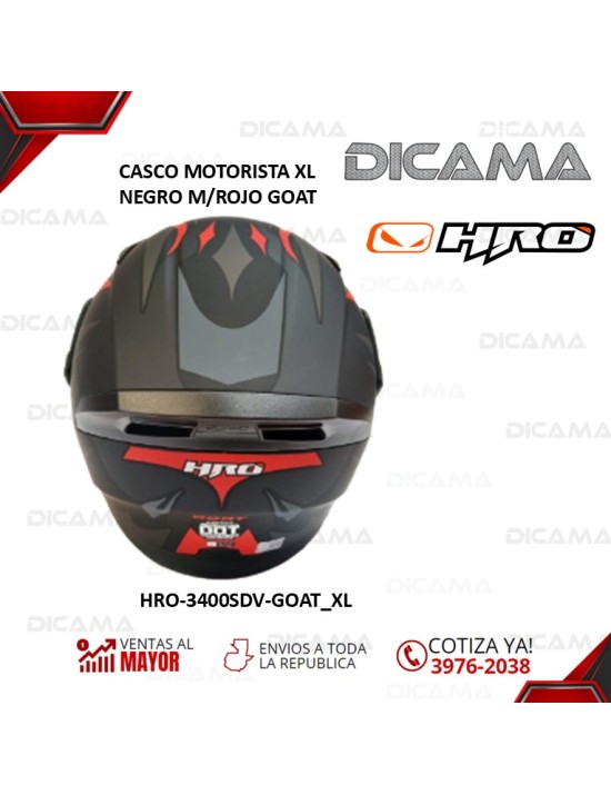 CASCO MOTORISTA XL NEGRO M/ROJO GOAT HRO HRO-3400SDV-GOAT_NXL