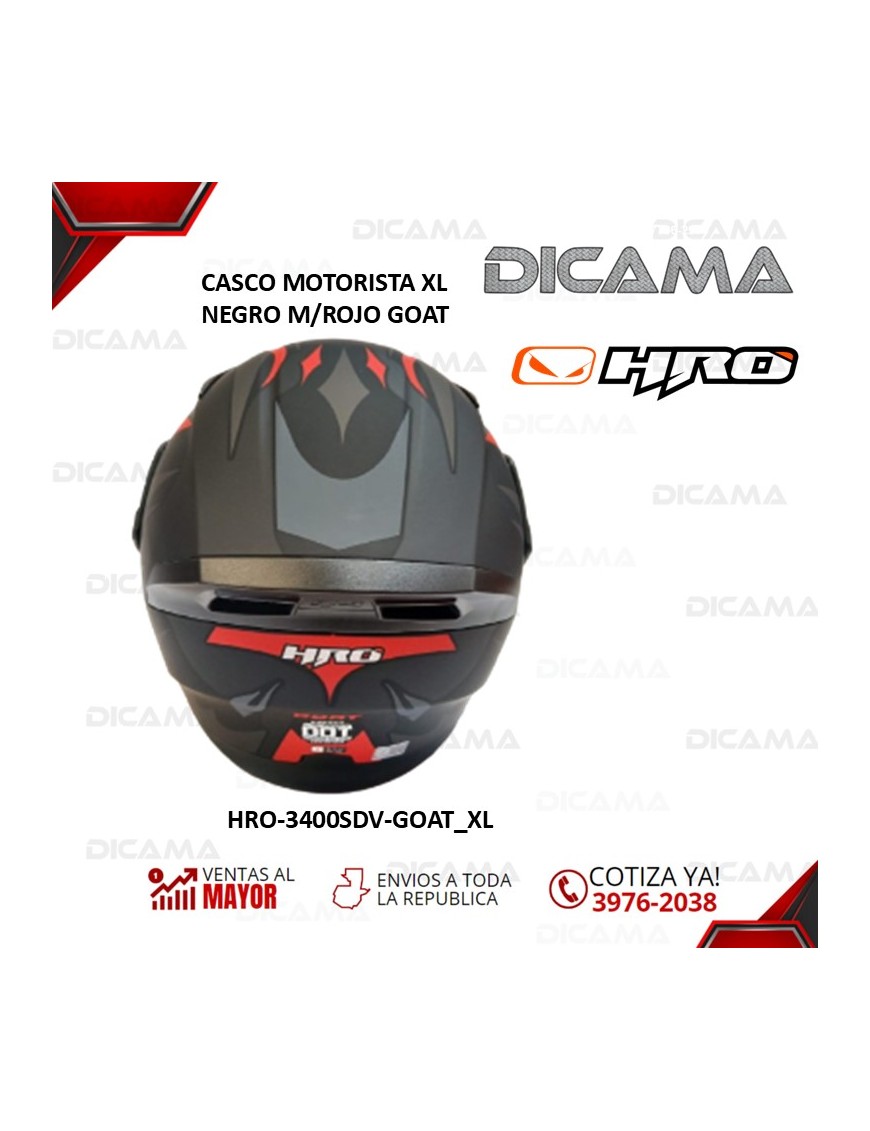 CASCO MOTORISTA XL NEGRO M/ROJO GOAT HRO HRO-3400SDV-GOAT_NXL