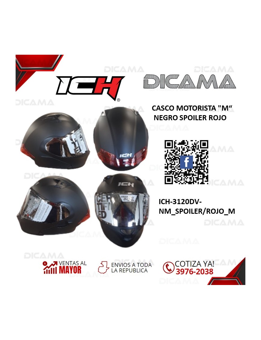 CASCO MOTORISTA M NEGRO SPOILER ROJO ICH ICH-3120DV-NM_SPOILER/ROJO_M