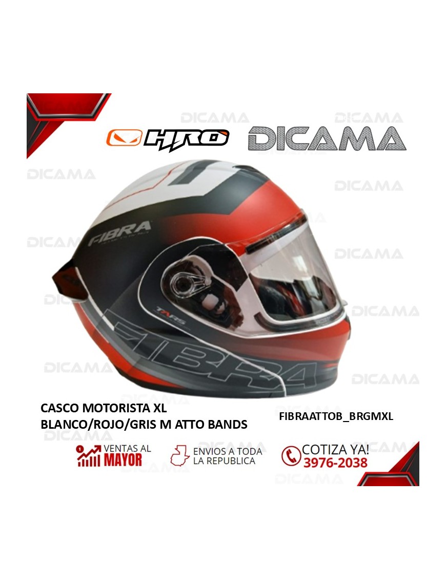 CASCO MOTORISTA XL BLANCO/ROJO/GRIS M ATTO BANDS FIBRA TERA FIBRAATTOB_BRGMXL