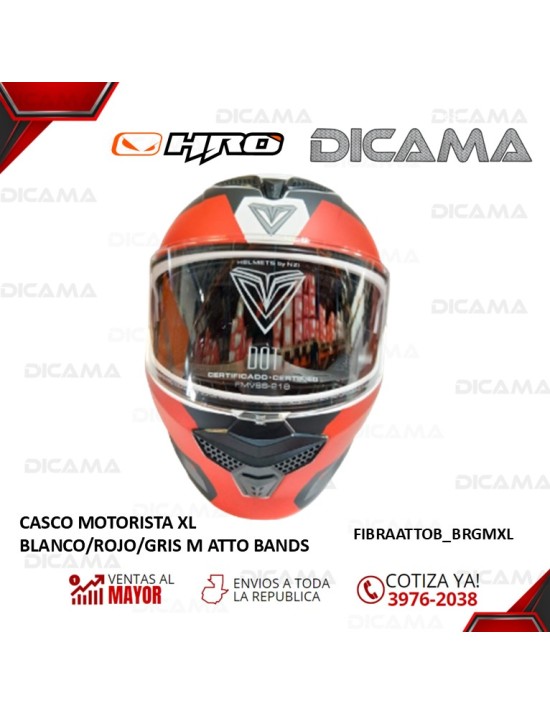 CASCO MOTORISTA XL BLANCO/ROJO/GRIS M ATTO BANDS FIBRA TERA FIBRAATTOB_BRGMXL