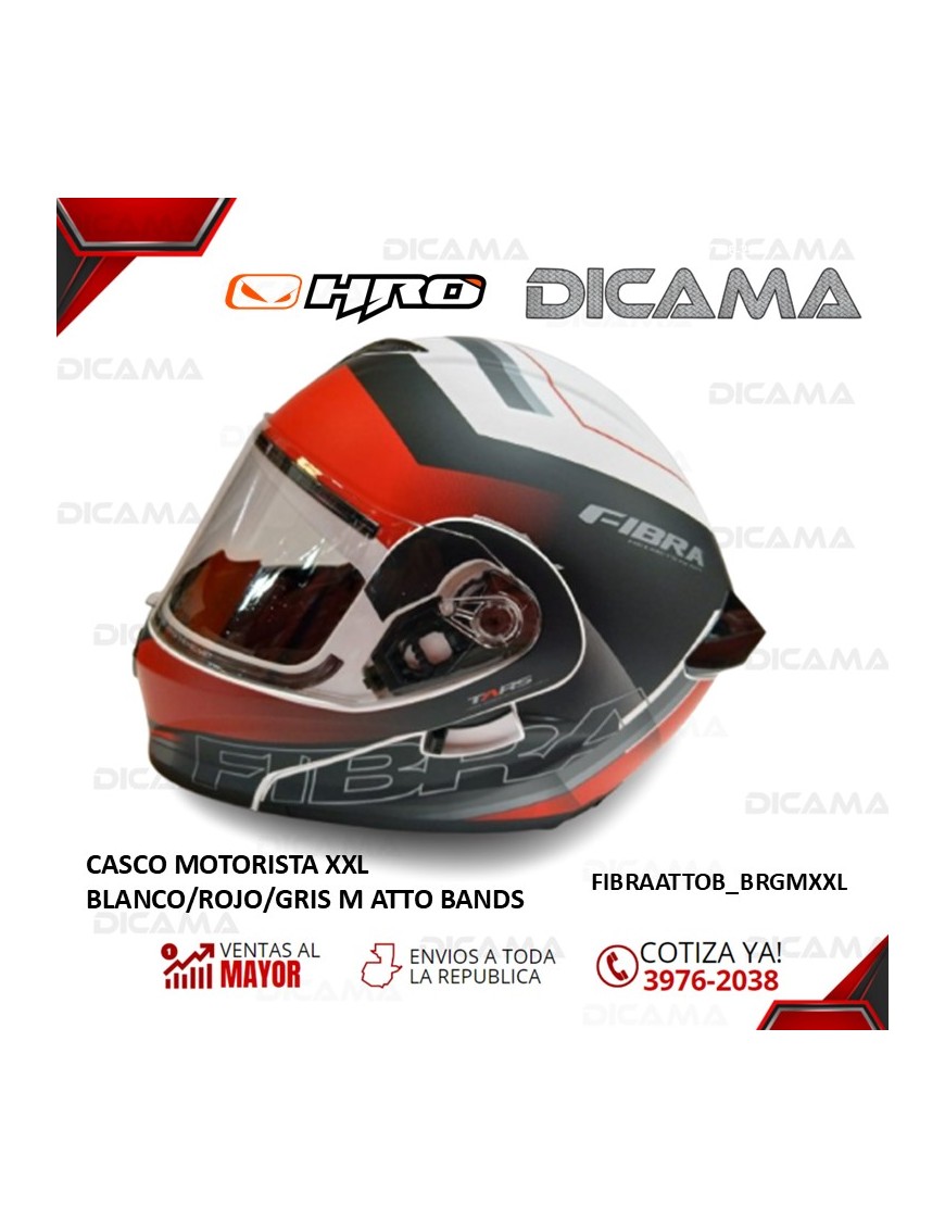 CASCO MOTORISTA XXL BLANCO/ROJO/GRIS M ATTO BANDS FIBRA TERA FIBRAATTOB_BRGMXXL